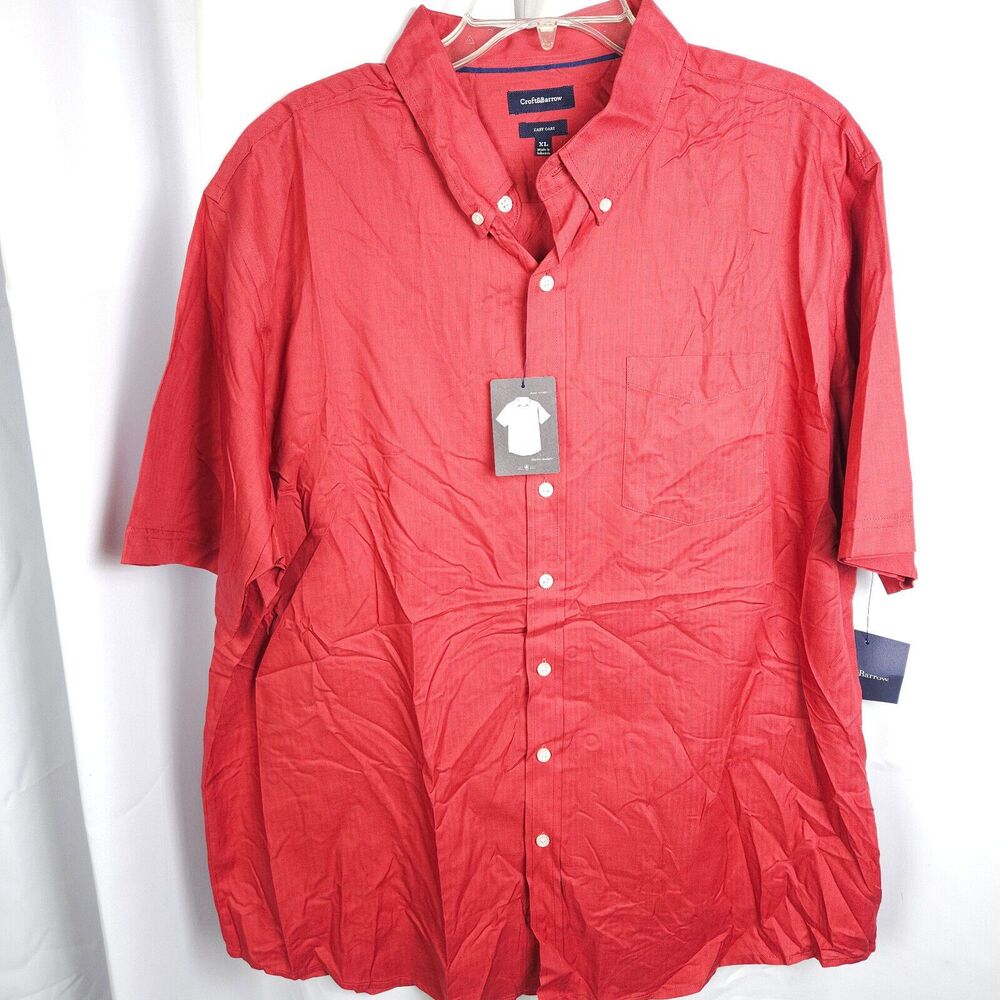 NWT Croft & Barrow Red Easy Care Short Sleeve Button-Down Shirt‎ Men's XL